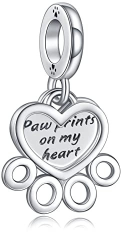 Rimgoris Argento 925 Charm per donna Bracciali Collana Charm penzolante con cuore d'amore a forma di zampa d'orso
