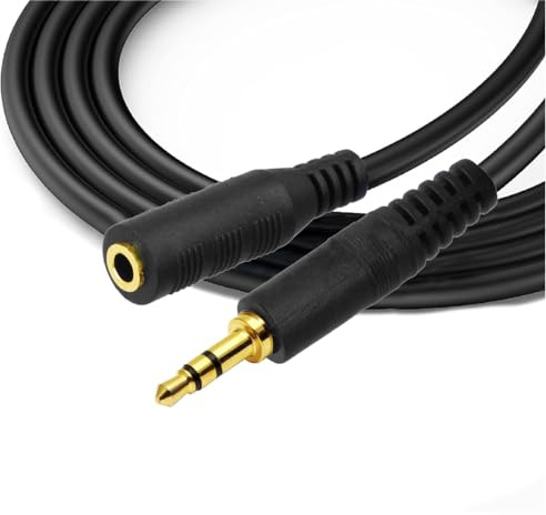REY Cable Jack Macho-Hembra, Oro, Extensor Audio, Estéreo, Dorado, 3,6M