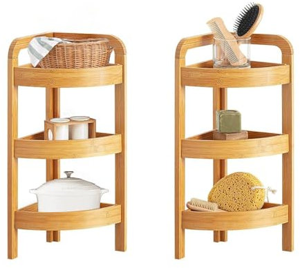 Avilia Eckregal mit 3 Ebenen aus Bambus, elegant und nachhaltig, 33 x 23 x 61 cm, perfekt für jeden Raum, optimierter Platz für Bücher und Dekorationsgegenstände