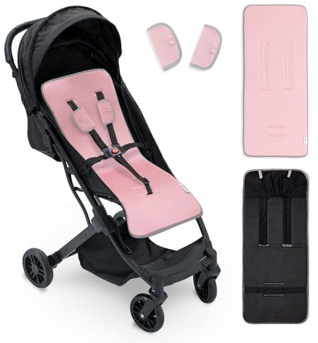 Interbaby Colchoneta Silla Paseo Universal para Verano | Transpirable y Cómoda | Funda Carro Bebe 100% Algodón, 84x34cm, Protectores para Arnés | Funda Silla Paseo Liso Rosa