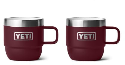 YETI Rambler 6 oz Stackable Mug, Stainless Steel, Vacuum Insulated Espresso/Coffee Mug, 2 Pack, Wild Vine Red