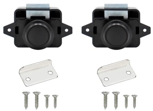 2PCS Push Button Latch Catch Drawer Replacement Keyless Door Lock Cupboard Door Motorhome Caravan Cabinet Knob Zinc Alloy Pop Up for 15-18mm Thickness Cabinet Boat Horsebox Camper Van RV Black