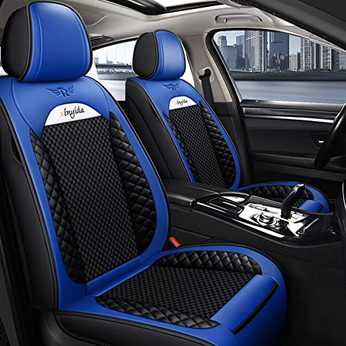 Awotzon Autositzbezüge 5 Sitzer Vordersitze Rückbank, Universal Auto-Sitzbezüge PU Leder Set für Limousinen und SUV Pick-up Truck, Autositzschoner Wasserdicht Kratzfest Blau