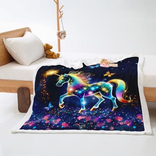Kuscheldecke Einhorn Schmetterling Decke Flanell Lammwolle Kuscheldecke Flauschig Fleecedecke Weich Decken Waschbar Felldecke Pflegeleicht Blanket Langlebig Sofadecke Flauschige 80x150cm
