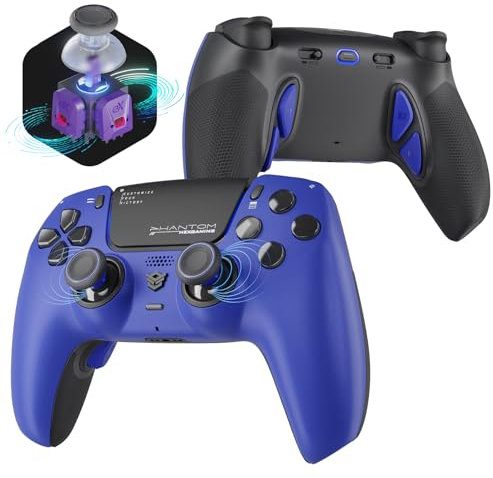 HEXGAMING PHANTOM Pro Juego Controlador para ps5/PC/Móvil, Elite Gamepad con 4 Botones Reasignables/6 Perfiles de Remapeo/8 Palancas/Gatillos para ps5 Juego Adaptable-Efecto Hall(Azul Aueño)
