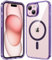 Supdeal Magnetic Case for iPhone 15, Compatible with MagSafe Transparent Not-Yellowing Cover Non-slip Grip Military-Grade Shockproof Magnetic Clear Phone Case, 6.1, Purple
