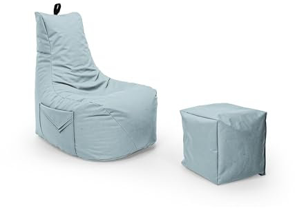Nadimaideal Gamer Sitzsack Komfort XL - XXL für Kinder, Teenager & Erwachsene | Indoor & Outdoor | Sitzsack Gaming | Füllung EPS Perlen (Grau, Sitzsack XXL mit Hocker)