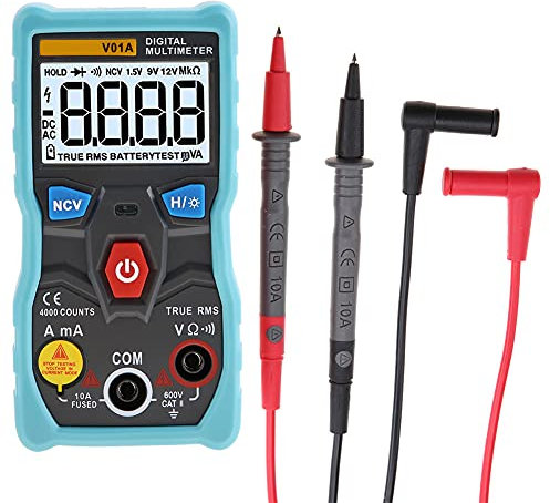Auto Range True Multimetro Digitale RMS, ACorDC Tensione Corrente Ohm Continuità Tester con Retroilluminazione e Torcia Elettrica, per la Misurazione Multifunzione (BLUE)