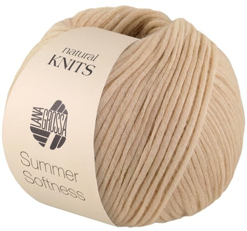 LANA GROSSA Summer Softness | Zartes Baumwollschlauchgarn, voluminös gefüllt mit flauschigen Merinofasern | Handstrickgarn aus 80% Baumwolle (Bio) & 20% Schurwolle | 50g / 130m FB3
