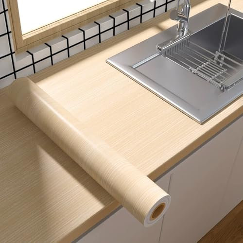 Wood Effect Sticky Back Plastic Roll, Oak Brown Peel and Stick Wallpaper, Removable Self Adhesive Wallpaper for Kitchen Worktop 30cm X 200cm Waterproof Vinyl Film(Light Colour)