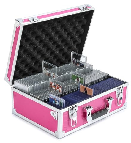 HEWEI WORKS Collectable Trading Card Cases, Toploaders Storage Box, Magnetic Card Storage Hard Cabinet, Graded Card Storage Case, Sports & Trading Collector Storage Box（pink）