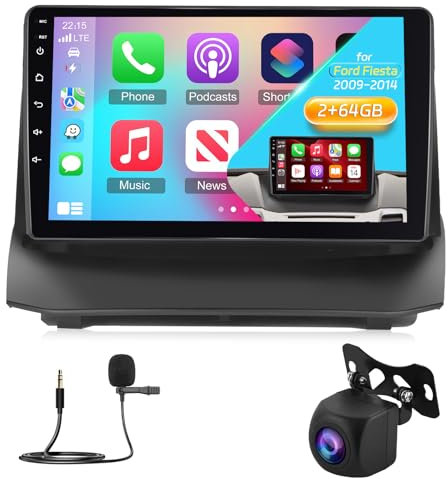 NHOPEEW 2+64G 9 Zoll Android Radio für Ford Fiesta 2009-2017 - Wireless CarPlay & Android Auto GPS Navigation, Lenkradsteuerung, FM RDS, Split-Screen + Rückfahrkamera