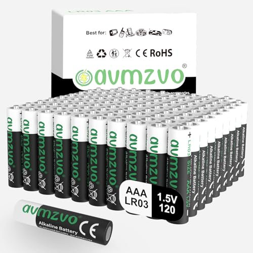 avmzvo Batterie alcaline AAA, LR03 1,5 V, potenza durevole, potente, 120 pezzi, possono essere utilizzate per giocattoli, sveglia e altri dispositivi elettronici