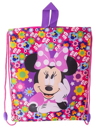 Stor Turnbeutel Kinder Minnie Maus - Sportbeutel mit Kordelzug und Tragegriffen - Strapazierfähiges Textilgewebe 30x25cm - Für Schule Kindergarten Ausflüge