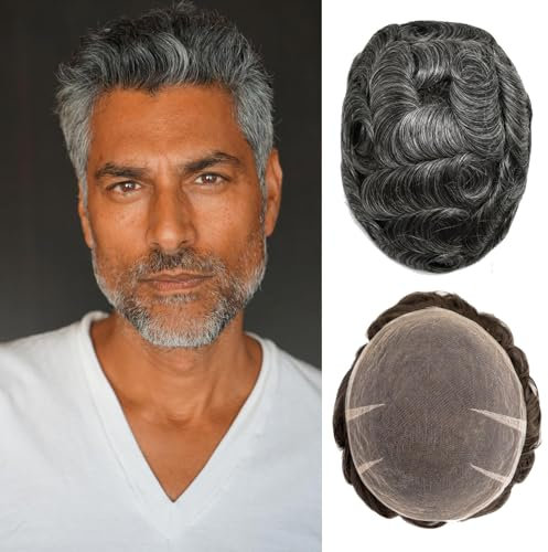 Ehairc Haar System für Männer Voll Schweizer Spitze Toupet für Männer 100% Echthaar Atmungsaktiv Herren Toupet Haaransatz Bleichen Knoten Natürliche 90% Dichte 8X10“(#1B50)
