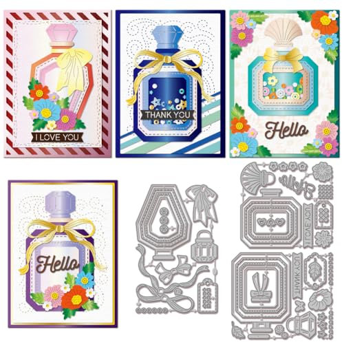 GLOBLELAND Perfume Bottle Shaker Cutting Dies for DIY Scrapbooking Metal Bows Cut Dies Flowers Leaves Die Cuts for Card Making Embossing Photo Album Craft Decor