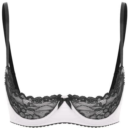 Oyolan Women's 1/4 Cup Underwire Shelf Bra Lingerie Half Cup Push Up Balconettes Rhinestone Bra Tops White M