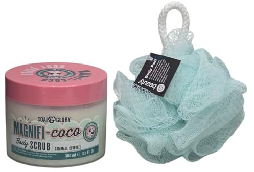 Soap Glory Körperpflege, Magnifi-Coco Körperpeeling, 300 ml, Peeling und Glättung mit kostenlosem Beauty-Körperpuff (jede Farbe)