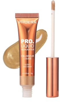 PHOERA Pro Glow Liquid Highlighter Wand – Dewy Face & Body Shimmer Makeup – Long-Lasting Lightweight Illuminating Highlighter – Buildable, Vegan, 4 Shades (304 Bronze)