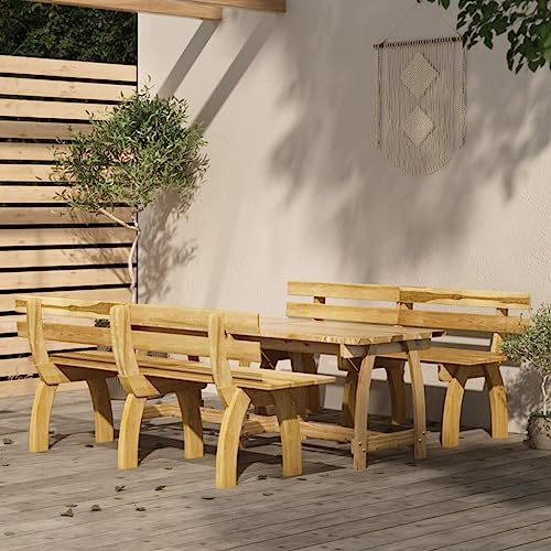 Qnhdfrt Garten Essgruppe Kiefernholz 160 cm Tisch mit 2 Bänken Outdoor Sitzgruppe für Terrasse Garten und Balkon
