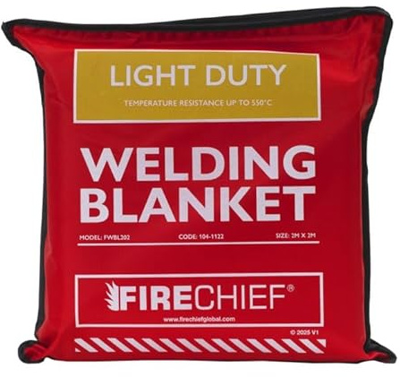 Firechief Hot Works Welding Blanket Light Duty 2 x 2m – Dual-Sided Silicone Coated Fiberglass Cloth, Heat Resistant to 550°C, Fire Resistant Welding Mat with Kevlar Stitching & Eyelets