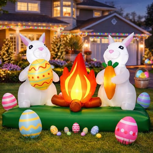 Leyndo 1,5 m Oster-aufblasbare Outdoor-Dekorationen, Osterhase, Hof-Dekorationen um Feuer mit eingebauten LED-Lichtern für Urlaub, Party, Hof, Garten, Rasen
