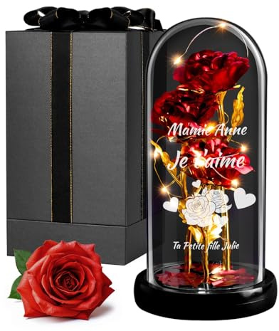 Maverton rote ewige Rose mit LED-Beleuchtung im Glas mit Gravur | Infinity Rose mit Gravur personalisiert, Geschenke für Frauen zum Valentinstag zu Weihnachten, Geburtstagsgeschenk für Frauen