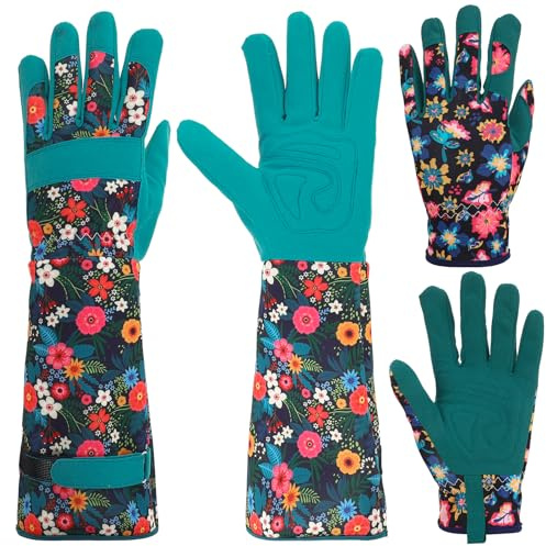 Vyuwast 2 Pairs Gardening Gloves for Women Short Long Leather Breathable Thorn Proof Protection Glove for Pruning Garden Safety Work Gloves Green
