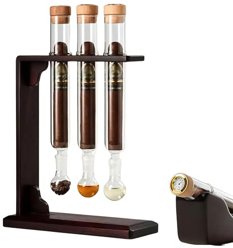 UIHECTA Cigar Flavor Injector Humidifier, Cigar Test Tube Humidor Rack, Cigar Infuser Glass Tube Kit Humidor with Caps, Hygrometer, Straight Pipe, Ball Base & Wooden Plug,3 tubes