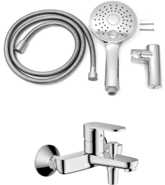 Belvit Hansgrohe Vernis Blend Wannenmischer Set, Keramikmischsystem, Handbrause Mehrstrahl, Brauseschlauch 150 cm, Umsteller Wanne Dusche, Duschsystem, Wandmontage, Anti-Kalk Düse, Chrom