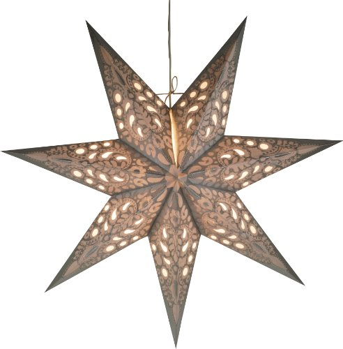 GURU SHOP Faltbarer Advents Leucht Papierstern, Weihnachtsstern 60 cm - Priamos Silber, Papiersterne 60 cm