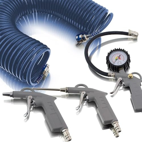 BITUXX® 4 teiliges tlg Druckluftset Zubehör Set für Kompressor Schlauch Reifendruck Ausblaspistole Druckluft Pneumatik