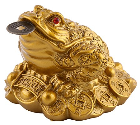 Glück Geld Frosch/Kröte, Geldkröte Feng Shui, Geldfrosch Kröte/Frosch Schatz Becken Statue Mit Münze Anziehen Reichtum und Glück Geldfrosch Feng Shui Dekoration (65×60×50mm-Messing)