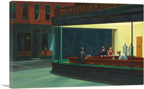 ARTCANVAS Nighthawks 1942 Leinwand-Kunstdruck, gespannt, gerahmt, Bild, Poster, Giclée-Wanddekoration, von Edward Hopper, 101,6 x 66 cm (1,9 cm tief)