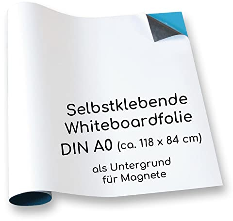 Magstick Ferrofolie Whiteboard-Folie selbstklebend I DIN A0 118,9 x 84,1 cm I flexibel beschreibbar abwischbar I Haftgrund für Magnete I XXL in weiß I mag084