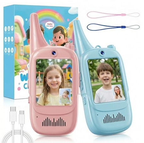 Funkprofi Video Walkie Talkie Kinder, Spielzeug für 3 bis 8 Jahre, 2er Set mit 2.0 Zoll augenfreundlichem IPS Display, wiederaufladbar, Kamera, Type-C, Geschenk für Jungen Mädchen