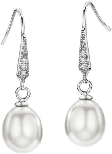 Michooyel Ohrhänger für Damen, 925er-Sterlingsilber, Süßwasser-Zuchtperlen, AAA+, Qualität, 8 mm, weiße Perlen, Schmuck für Frauen, Zirkonia, Perle