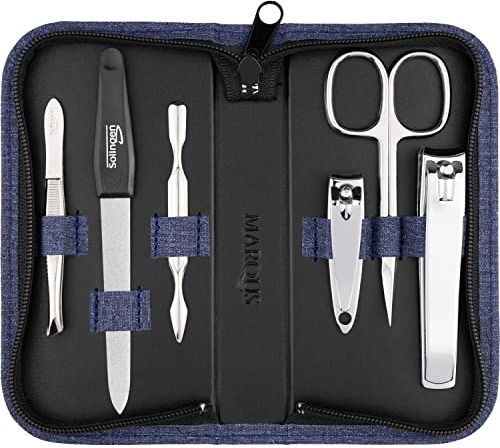 Maniküre Set Solingen mit Top Preis/Leistung - Kunst-Leder Etui handlich und weich - 6teiliges Nagelset für Damen und Herren marQus aus glanzvernickeltem poliertem Stahl