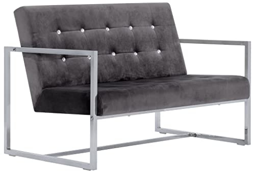 vidaXL Sofa 2-Sitzer mit Armlehnen Polstersofa Loungesofa Polsterbank Sitzbank Sofabank Sessel Bank Sitzmöbel Polstermöbel Dunkelgrau Samt Verchromte Beine