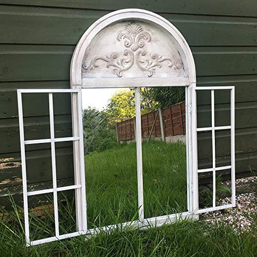 EEMKAY® New Shutters Outdoor Illusion Window Mirror Garden Outdoor Use Vintage Rustic Finish