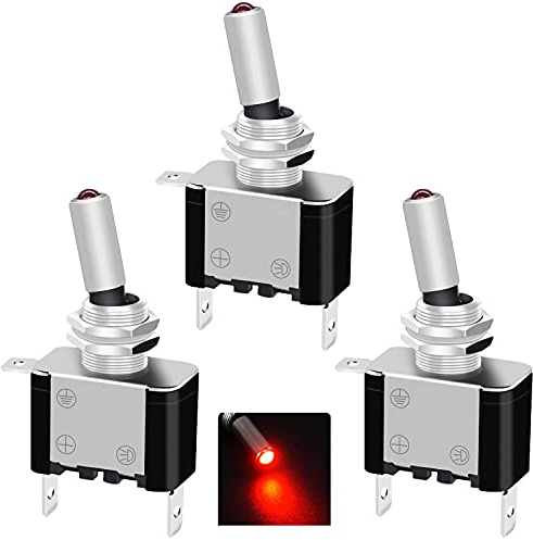 Taiss/3 Stück Kippschalter 12V DC 20A Rote LED Wippschalter beleuchtet 3 Pin EIN/AUS SPST ASW-07D-R