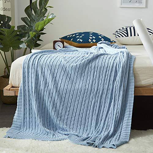 QQFENG Kuscheldecke Baumwolle Dicke Strickdecke Weiche Und Bequeme Stuhlbett Sofa Dekorative Decke 150x200cm Hellblau