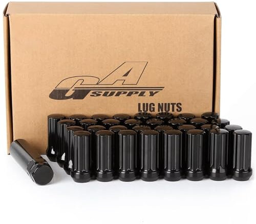 GAsupply 14x2 Lug Nuts Black, 32pcs Closed End Spline Drive Tuner Acorn Lug Nuts 2 Tall 3/4 Hex Conical Aftermarket Wheel Nuts, with 1 Key