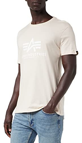 Alpha Industries Herren Basic T-Shirt, Blickdicht, Jet Stream White/White, S