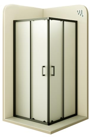 Moments of Glass - Mampara de Ducha Diana 75x95x180cm | REVERSIBLE | Puertas correderas, Ajuste 72,5-74,5 x 92,5-94,5cm | Perfiles Negros, cristal de seguridad ESG Satinado de 6mm