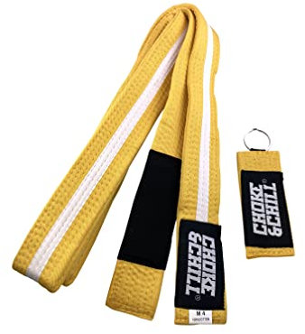 Choke&Chill BJJ Brazilian Jiu-Jitsu Belt Gürtel mit Schlüsselanhänger (Gelb-Weiß, M4 (260cm))
