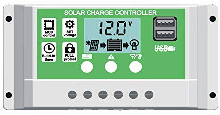 Y&H 30A Contrôleur de Charge Régulateur Panneau Solaire pour batterie au plomb/lithium 12V/24V Contrôleur de charge intelligent avec écran LCD et double port USB,réglage de la minuterie marche/arrêt