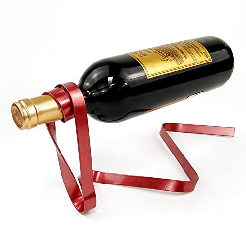 Magic Floating Wine Bottle Holder Anti Gravity Suspension Wine Holder for Single Bottle Tabletop Wine Display Rack for Office Home Decoration,Red