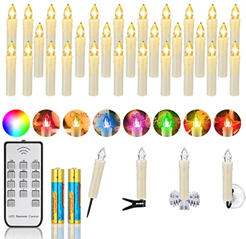 ZIYOUDOLI 10/20/30er LED Weihnachtskerzen mit Fernbedienung Timer Dimmbar, Christbaumkerzen Kabellose Weihnachtsbaumkerzen für Weihnachtsbaum Weihnachtsdeko Hochzeit (30stück)