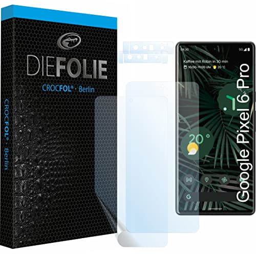 Crocfol Schutzfolie vom Testsieger [2 St.] kompatibel mit Google Pixel 6 Pro - selbstheilende Premium 5D Langzeit-Panzerfolie - Kamerafolien inclusive (Case-Friendly)
